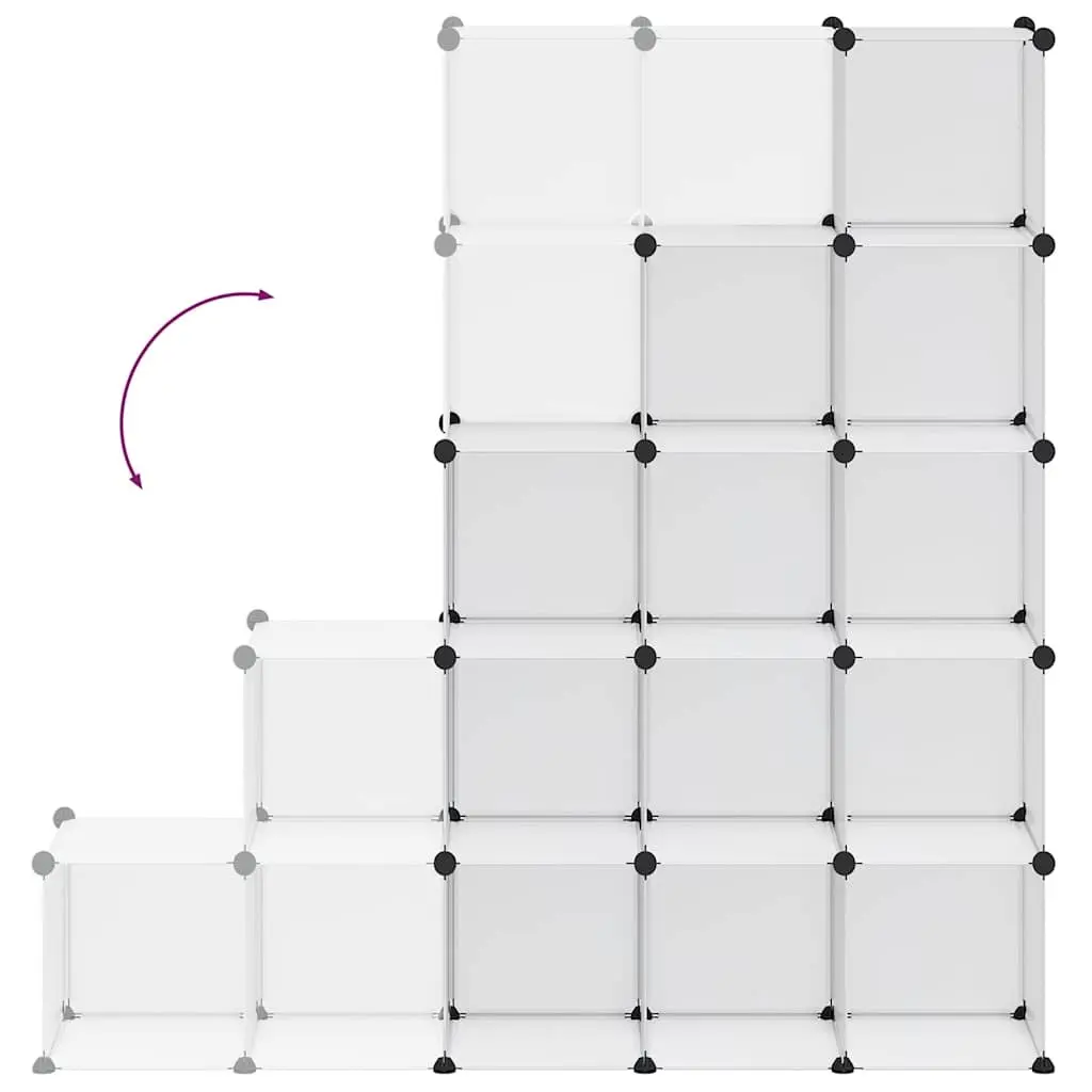 Modular Storage Organiser 15 Cube Unit Transparent PP Plastic Shelving System