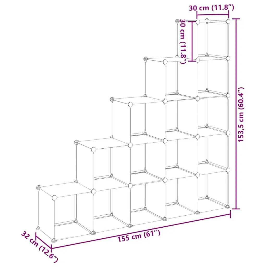 Modular Storage Organiser 15 Cube Unit Transparent PP Plastic Shelving System