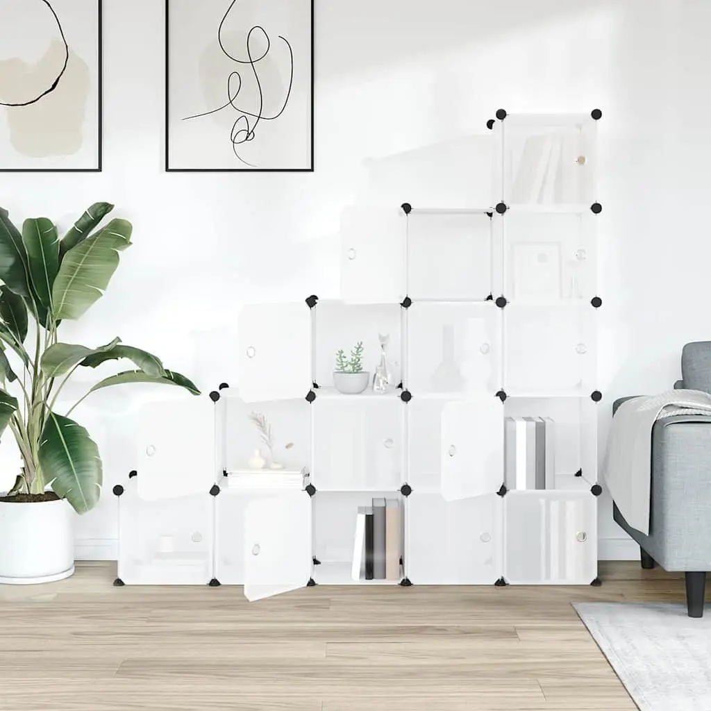 Storage Cube Organiser 15 Cubes with Doors Transparent Modular Shelving Unit