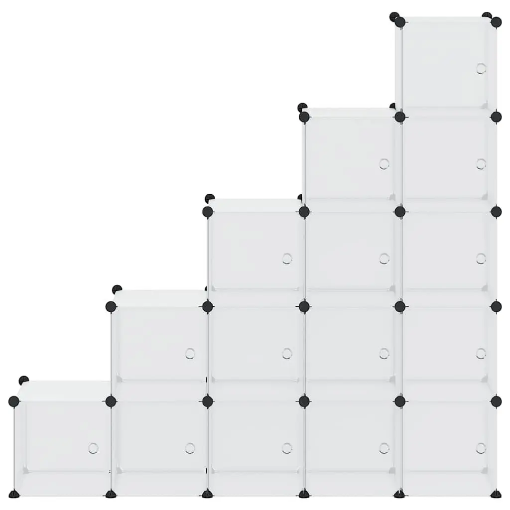Storage Cube Organiser 15 Cubes with Doors Transparent Modular Shelving Unit