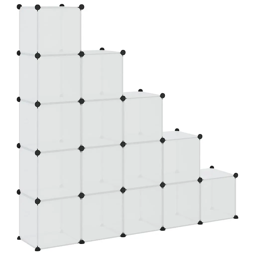 Storage Cube Organiser 15 Cubes with Doors Transparent Modular Shelving Unit