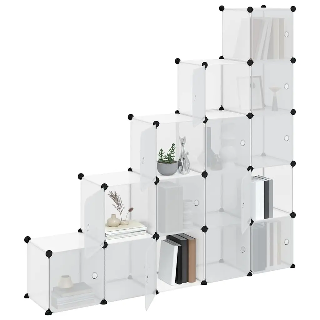 Storage Cube Organiser 15 Cubes with Doors Transparent Modular Shelving Unit