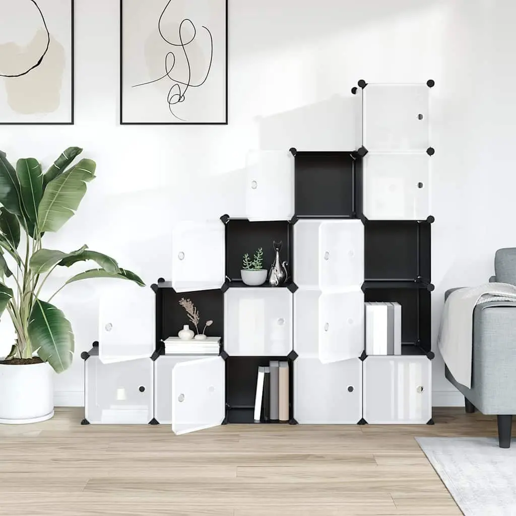 Storage Cube Organiser Modular Closet Shelf Unit 15 Cubes with Doors Black