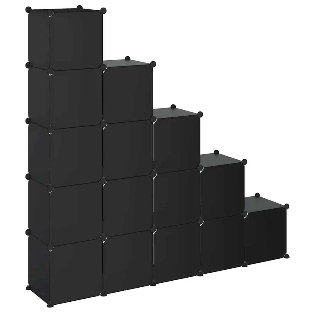 Storage Cube Organiser Modular Closet Shelf Unit 15 Cubes with Doors Black
