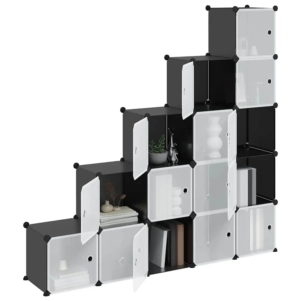 Storage Cube Organiser Modular Closet Shelf Unit 15 Cubes with Doors Black