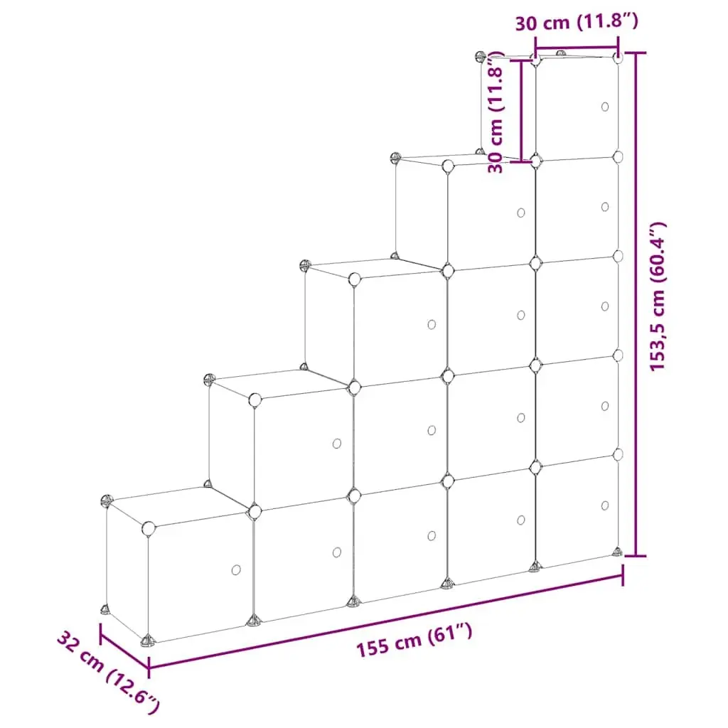 Storage Cube Organiser Modular Closet Shelf Unit 15 Cubes with Doors Black
