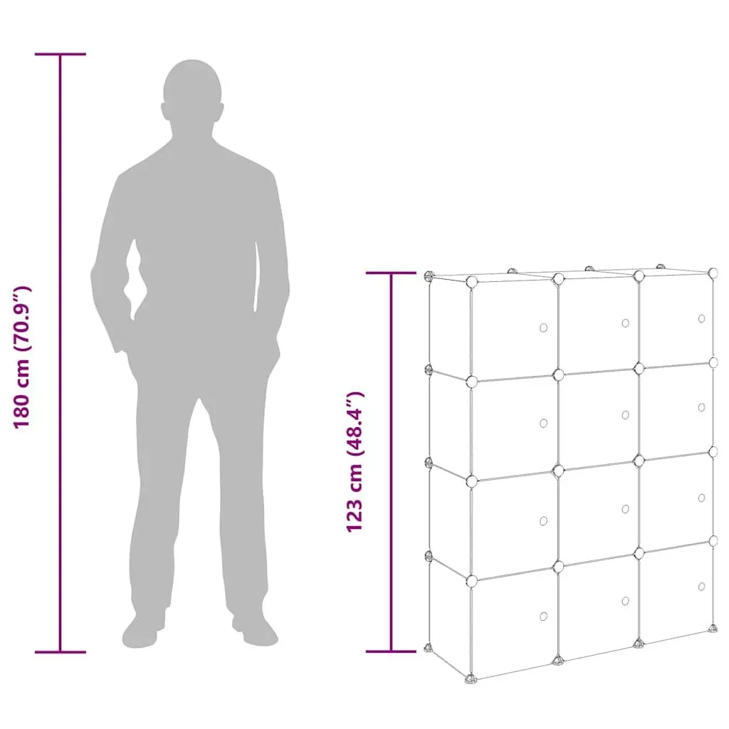 Storage Cube Organiser 12 Cubes Transparent Closet Shelving Unit