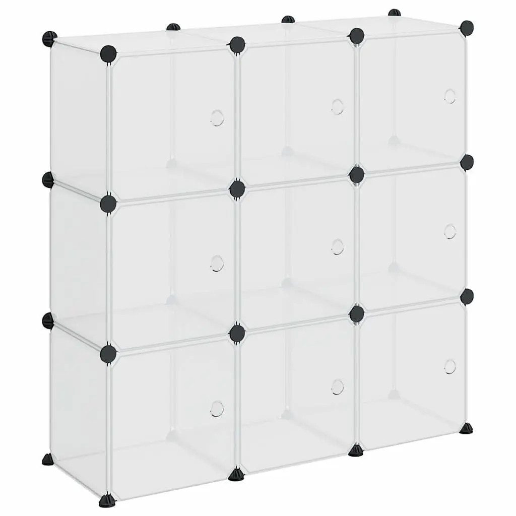 Storage Cube Organiser with 9 Cubes and Doors Transparent Plastic Shelving Unit
