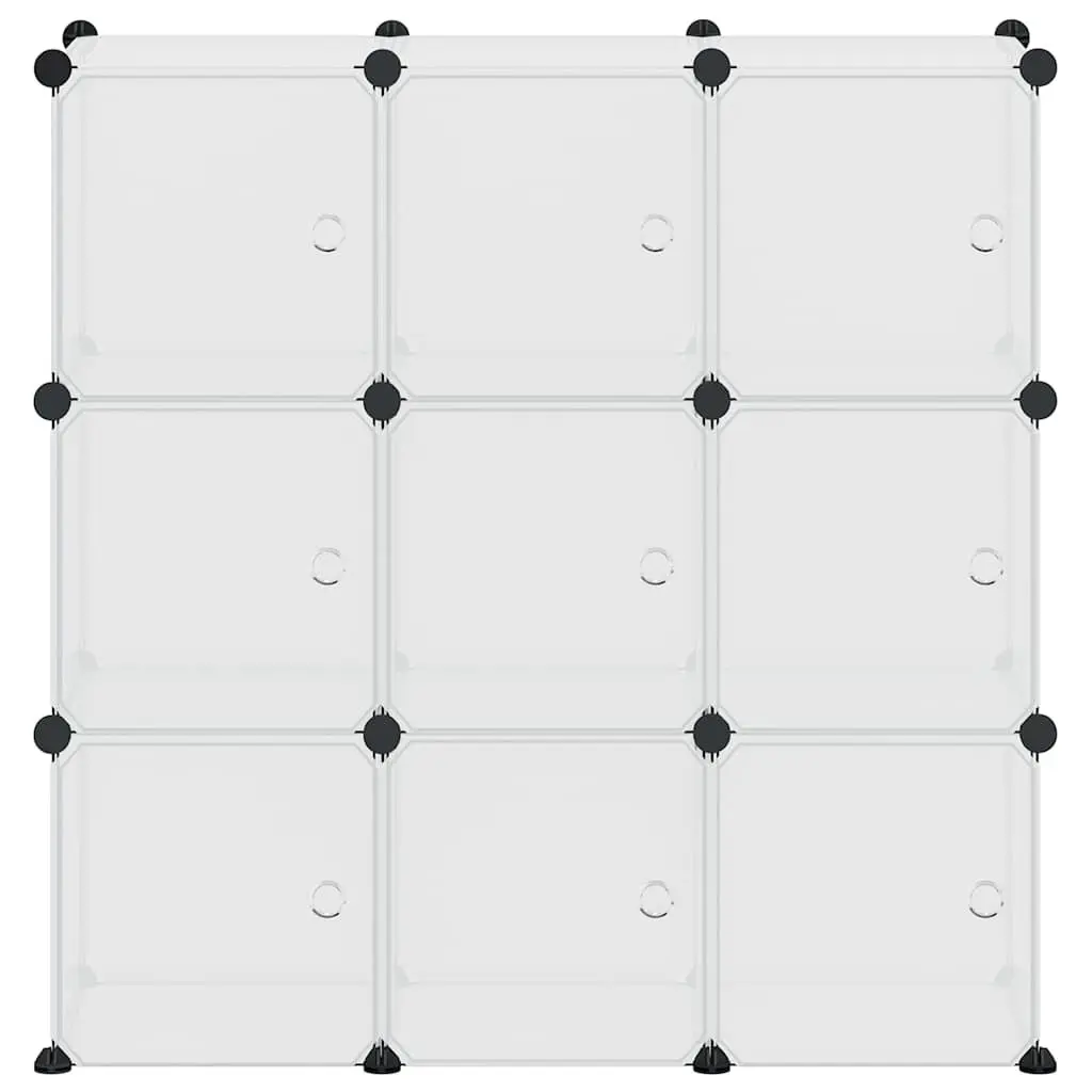 Storage Cube Organiser with 9 Cubes and Doors Transparent Plastic Shelving Unit