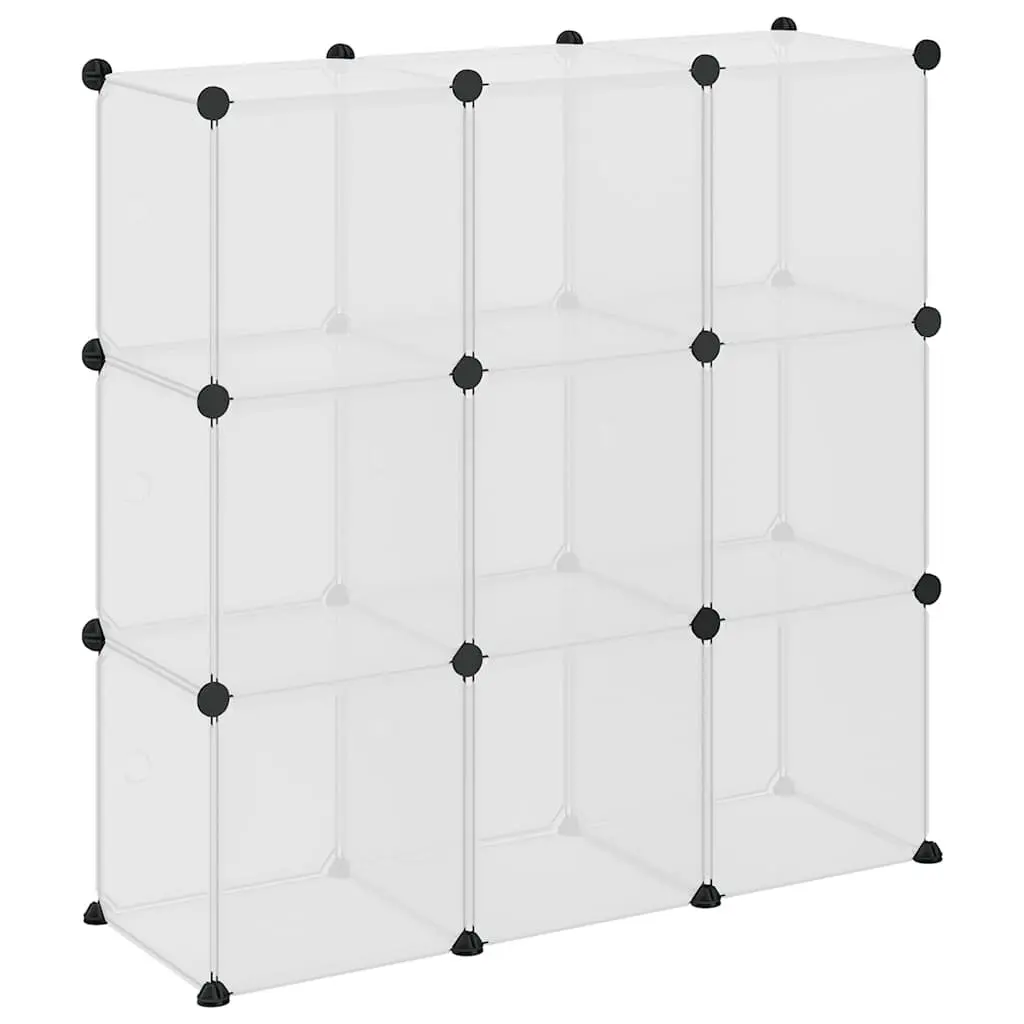 Storage Cube Organiser with 9 Cubes and Doors Transparent Plastic Shelving Unit