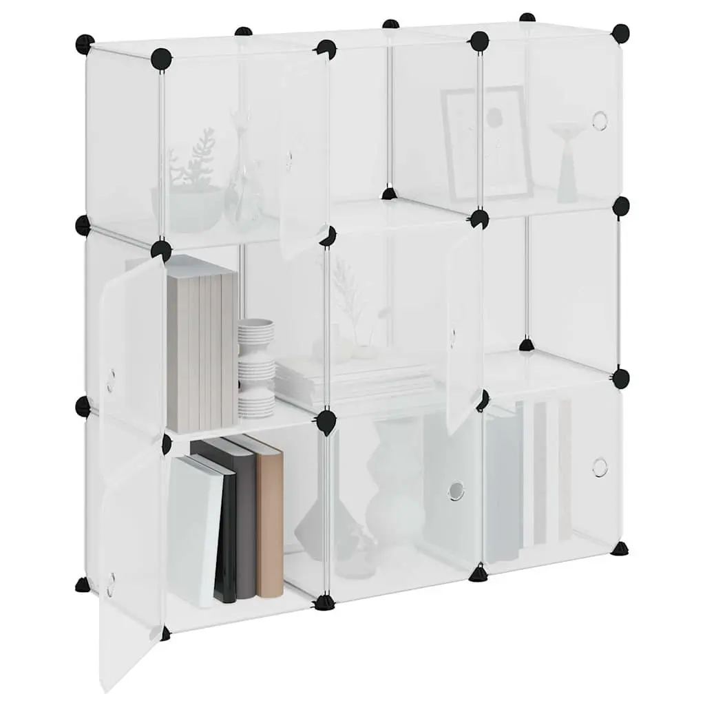 Storage Cube Organiser with 9 Cubes and Doors Transparent Plastic Shelving Unit