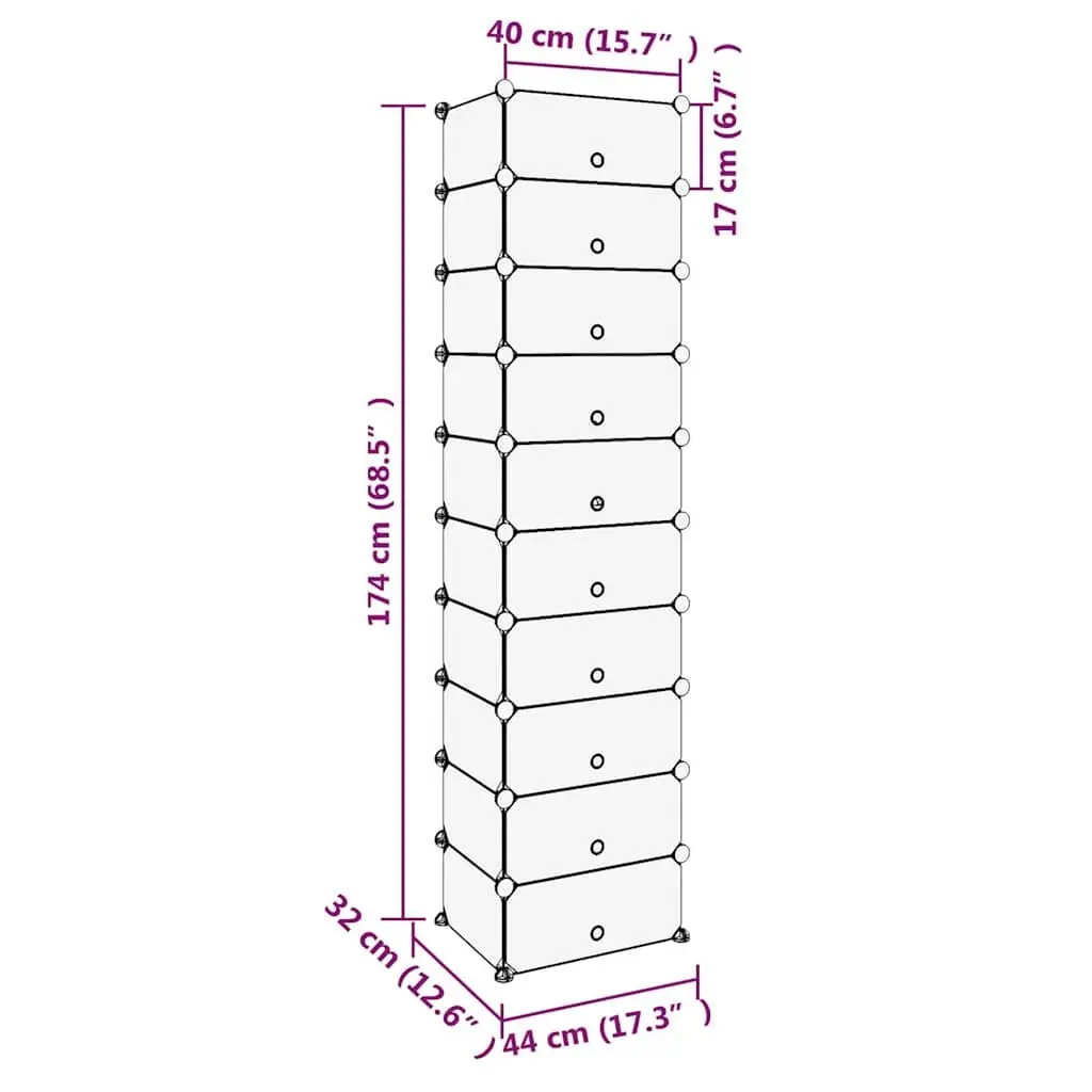 Shoe Rack Storage Organiser 44x32x174cm Transparent PP Plastic Shelving Unit