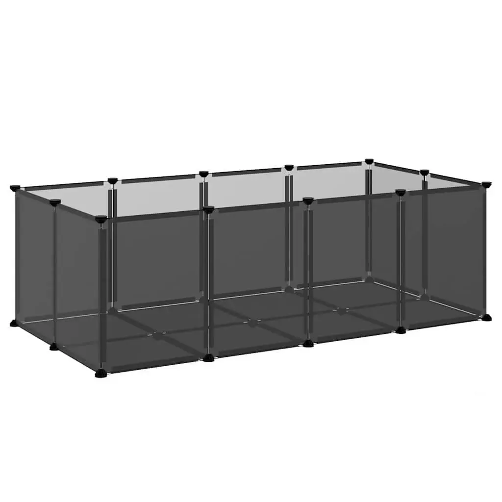Small Animal Cage Enclosure Black PP Plastic Steel Frame for Puppies Kittens Bunnies 144 x 74 x 46.5 cm
