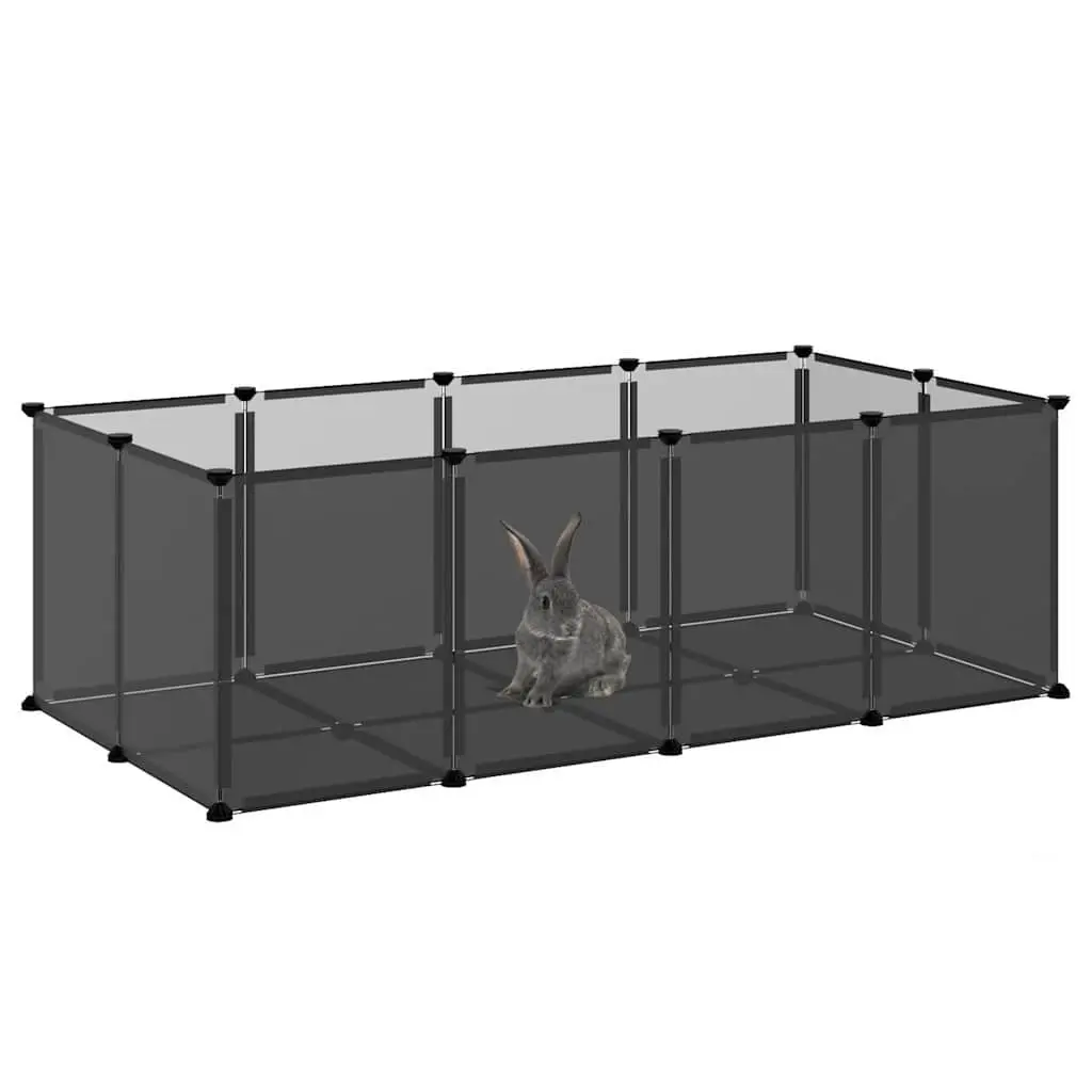 Small Animal Cage Enclosure Black PP Plastic Steel Frame for Puppies Kittens Bunnies 144 x 74 x 46.5 cm