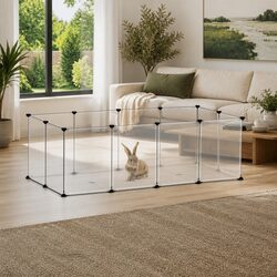 Small Animal Cage Transparent PP Plastic Steel Frame Enclosure Play Pen Rabbits