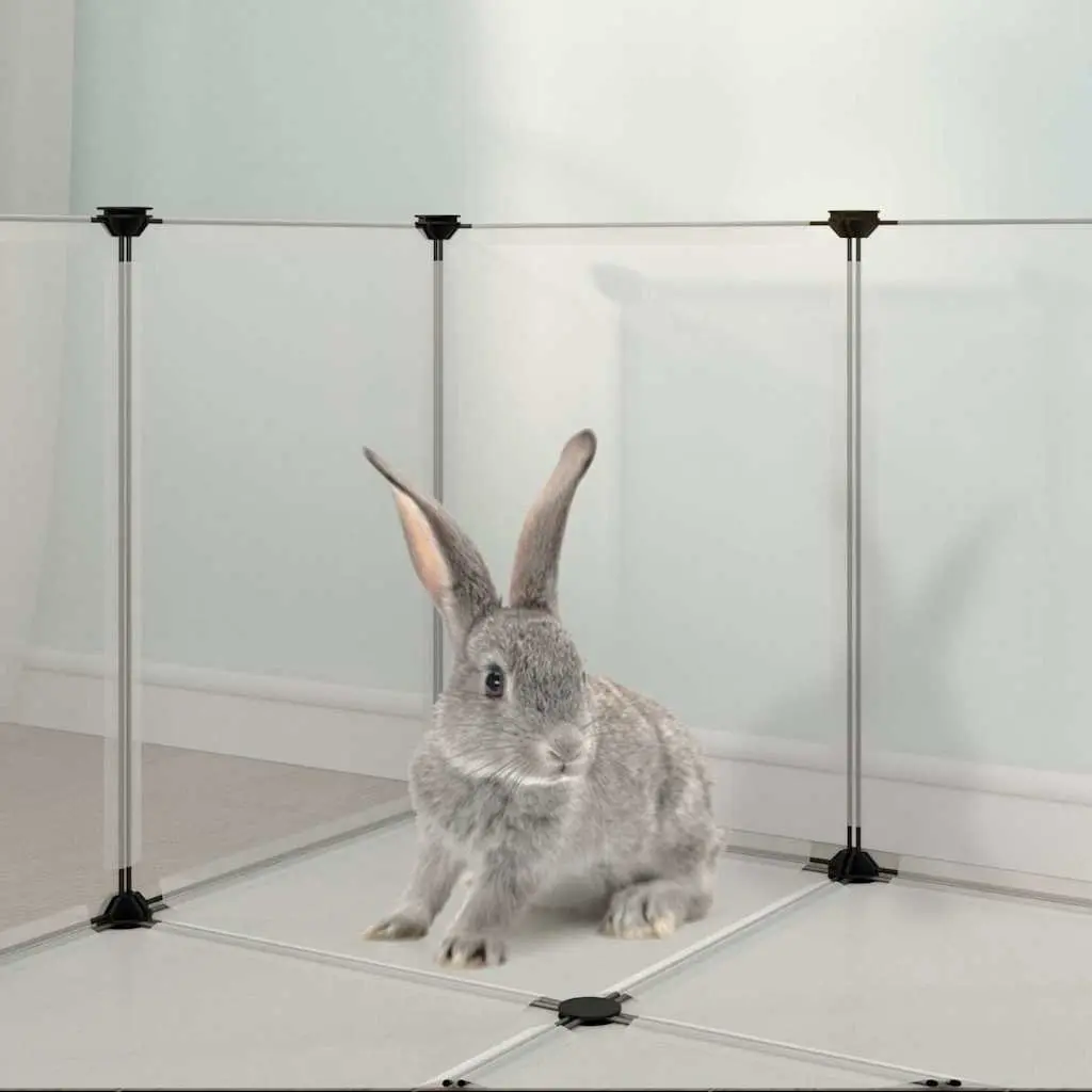 Small Animal Cage Enclosure Play Pen 144 x 74 x 46.5 cm Transparent PP Plastic Steel Frame