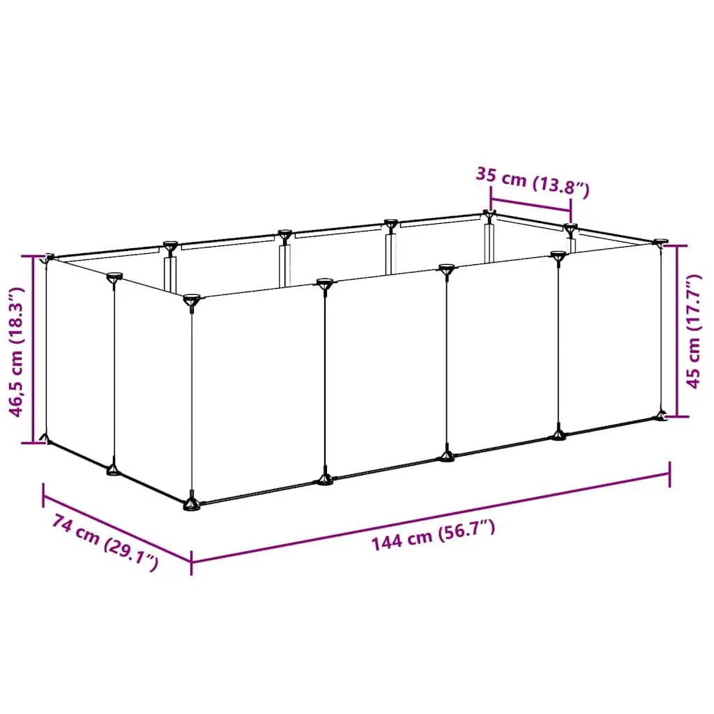 Small Animal Cage Enclosure Play Pen 144 x 74 x 46.5 cm Transparent PP Plastic Steel Frame