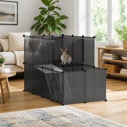 Small Animal Cage Black Indoor Outdoor Pet Enclosure Playpen PP Steel Frame
