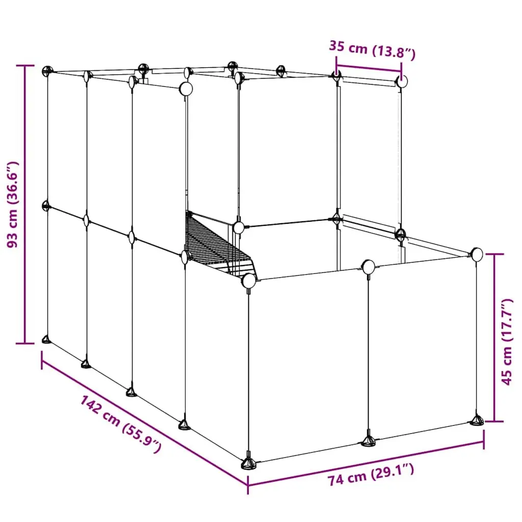 Small Animal Cage Indoor Outdoor Playpen 142 x 74 x 93 cm Black PP Steel Frame