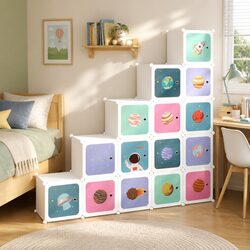 Kids Cube Storage Cabinet 15 Cubes Organizer White Plastic Wardrobe Unit