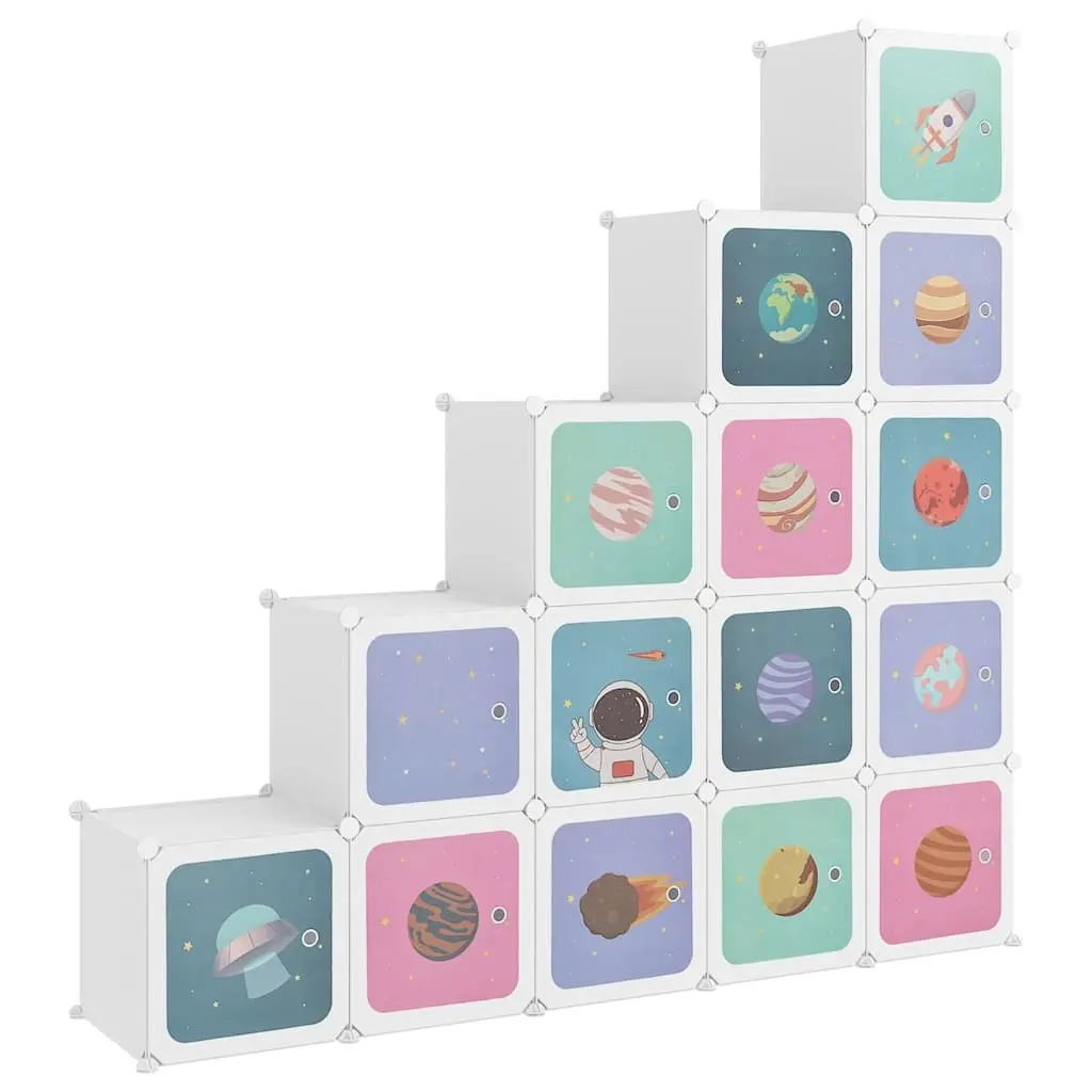 Kids Cube Storage Cabinet Organizer 15 Cubes White Plastic