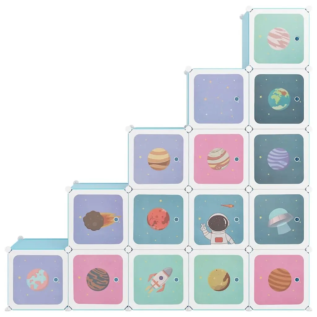 Kids Cube Storage Cabinet Organiser 15 Cubes Blue