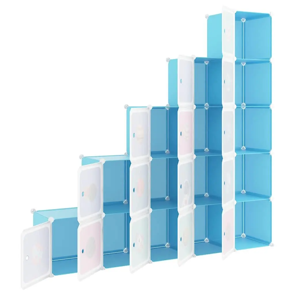Kids Cube Storage Cabinet Organiser 15 Cubes Blue