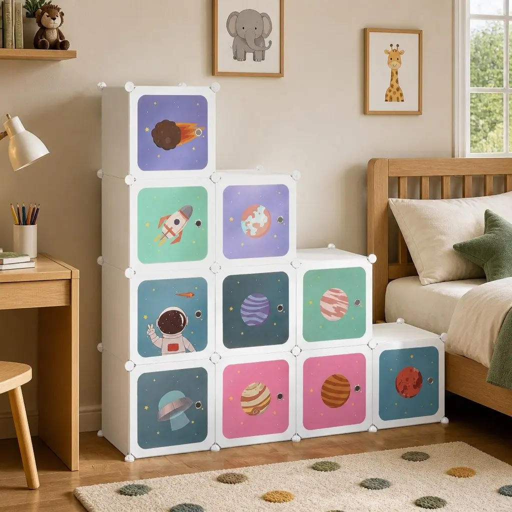 Kids Cube Storage Cabinet 10 Cubes Organiser White