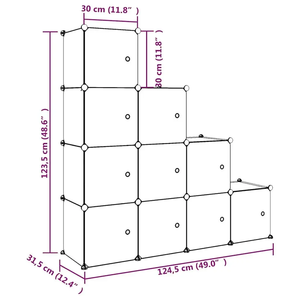 Kids Cube Storage Cabinet 10 Cubes Organiser White