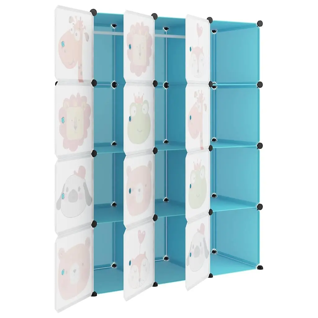 Kids Cube Storage Cabinet Organiser 12 Cubes Blue Plastic