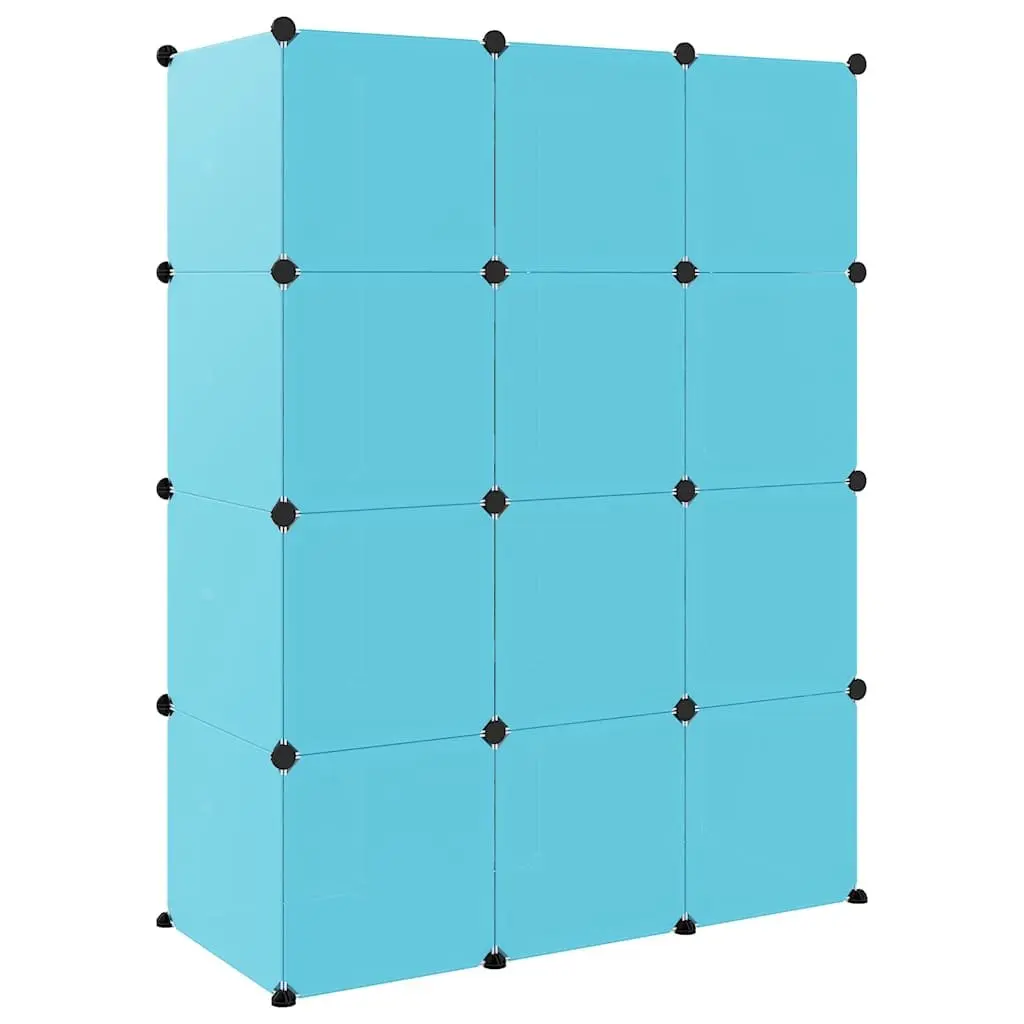 Kids Cube Storage Cabinet Organiser 12 Cubes Blue Plastic
