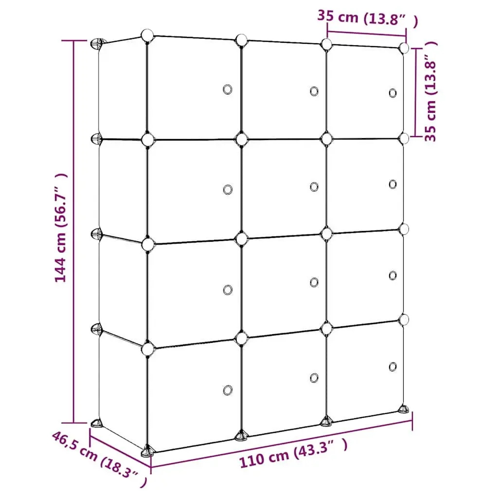 Kids Cube Storage Cabinet Organiser 12 Cubes Blue Plastic