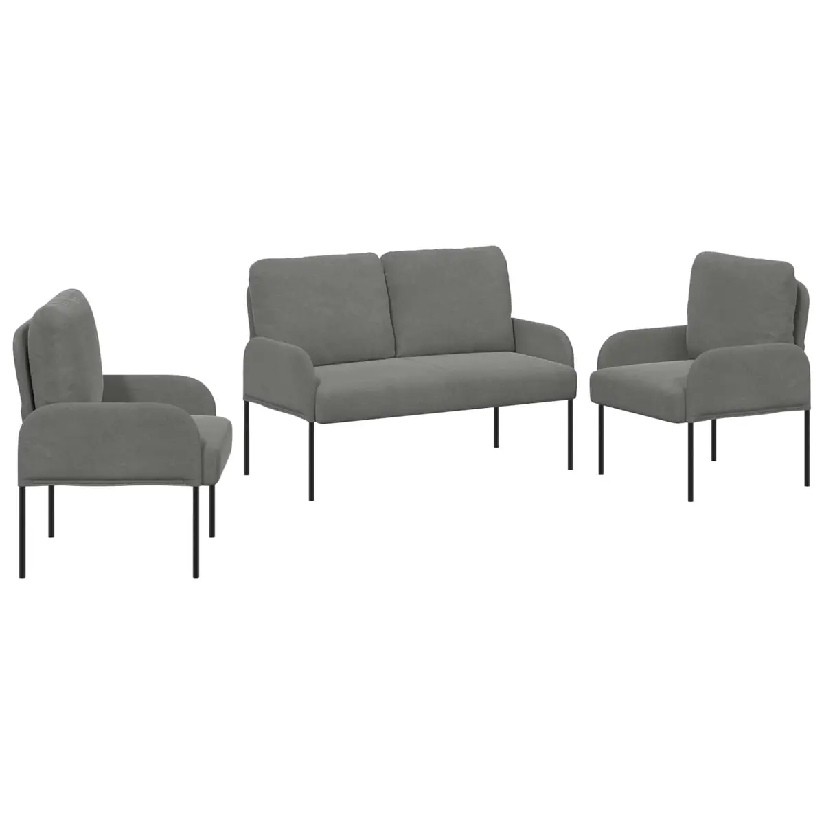 3 Piece Sofa Set Modern Living Room Furniture Grey Polyester