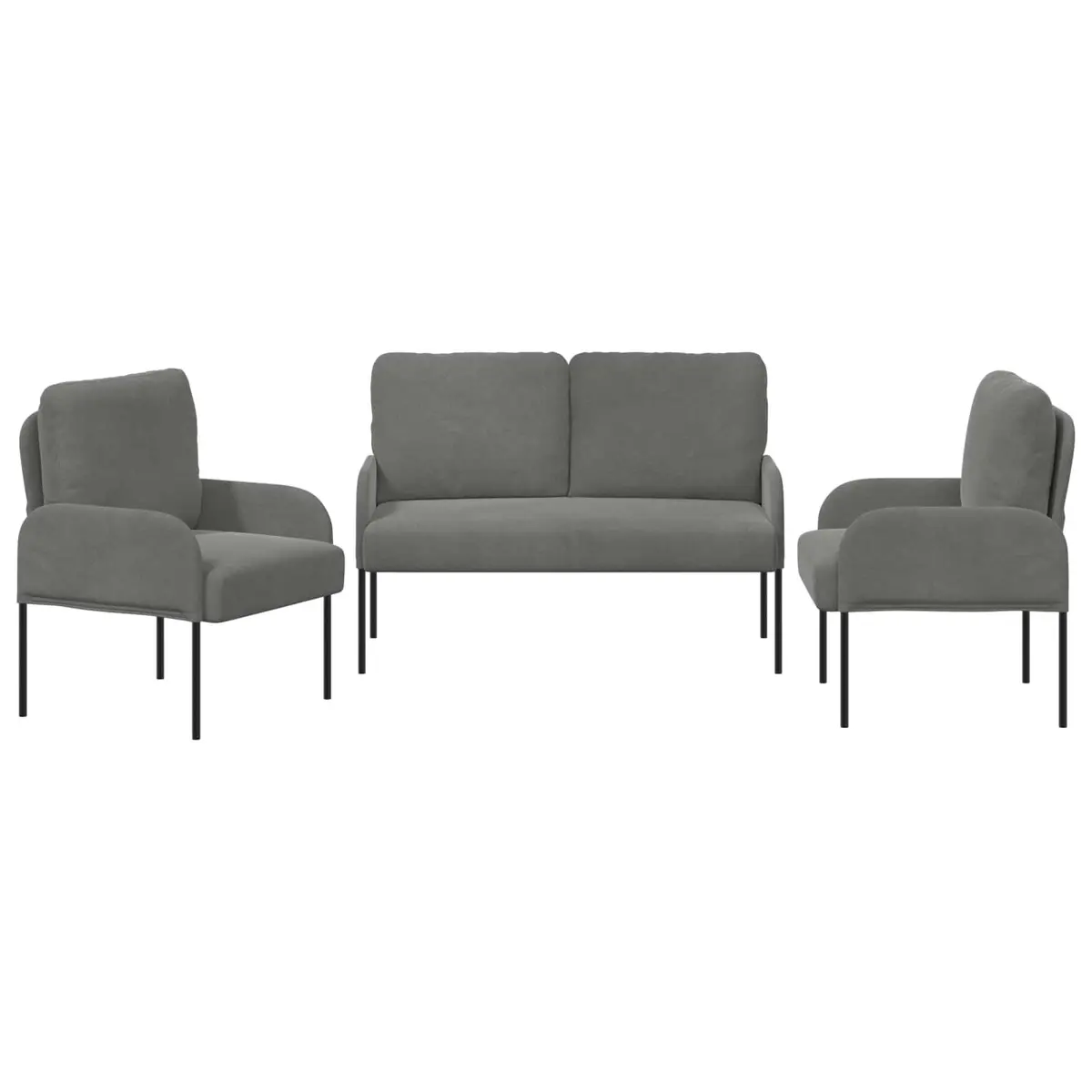 3 Piece Sofa Set Modern Living Room Furniture Grey Polyester
