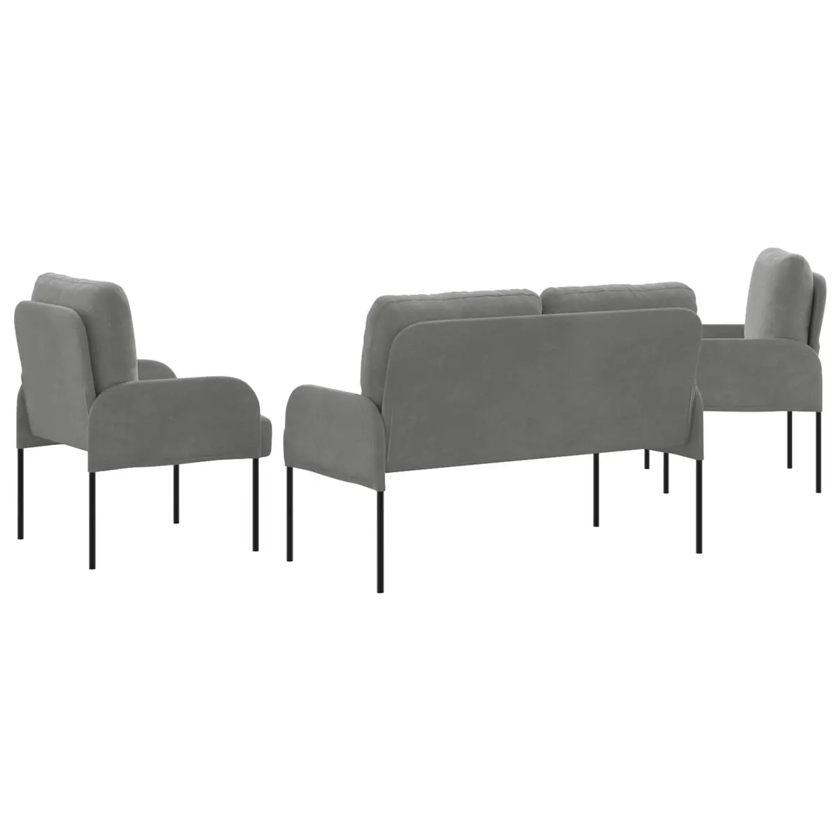 3 Piece Sofa Set Modern Living Room Furniture Grey Polyester