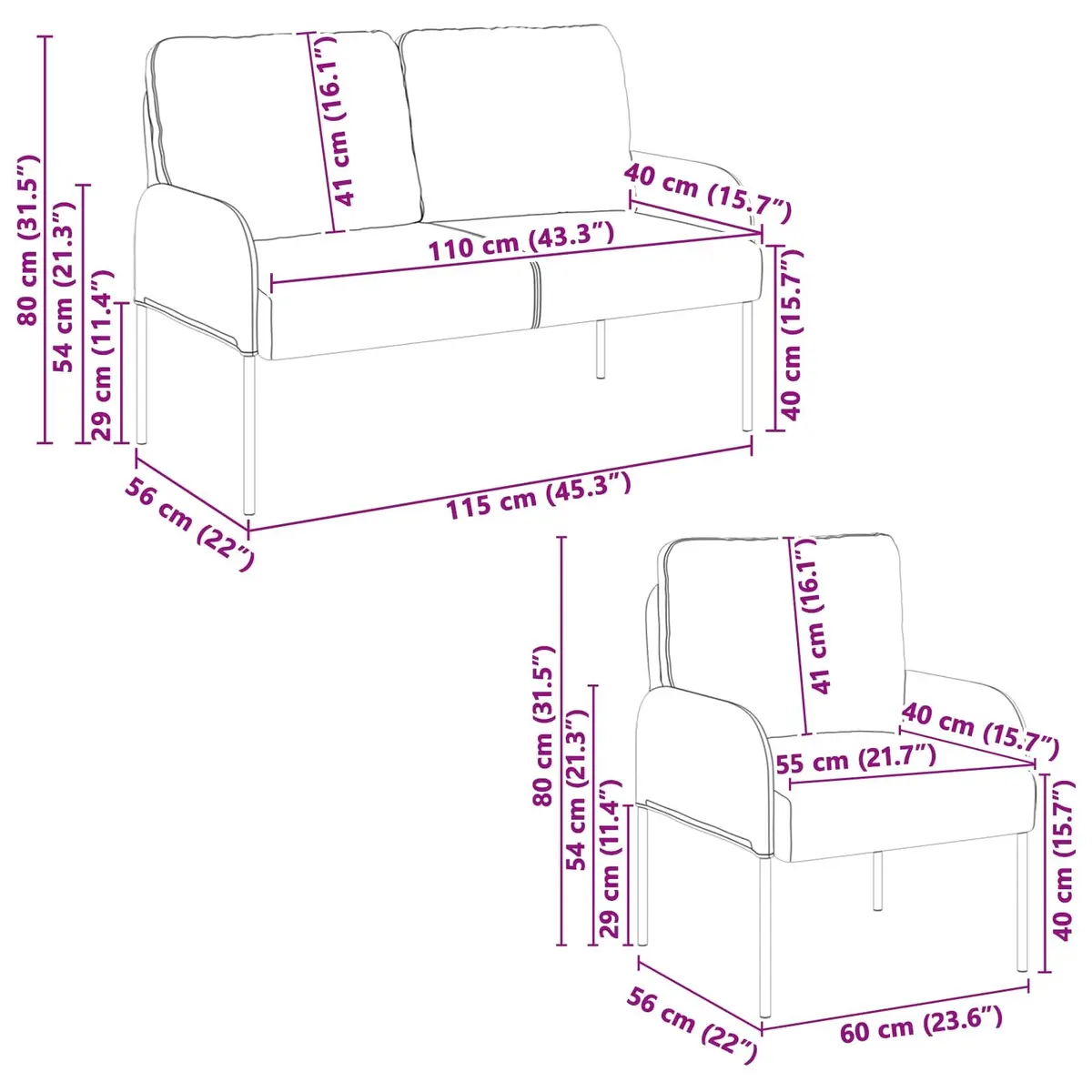 3 Piece Sofa Set Modern Living Room Furniture Grey Polyester