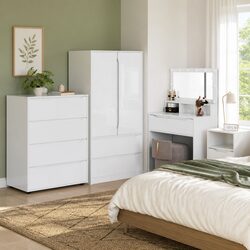 Storage Cabinet High Gloss White Engineered Wood Drawer Organiser Bedroom