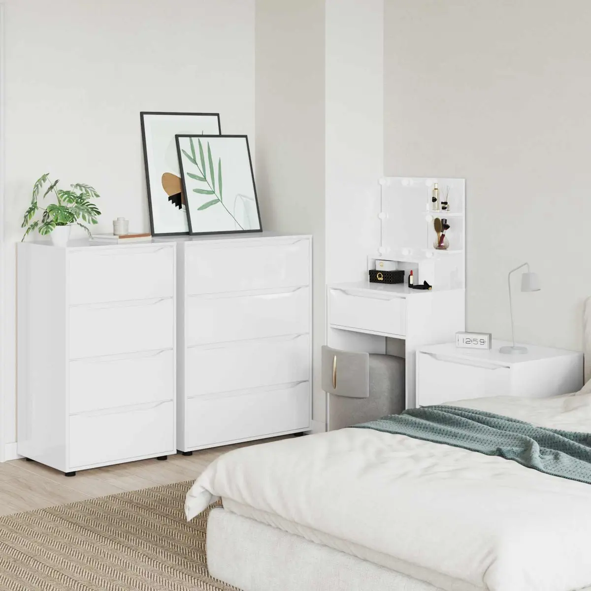 Storage Cabinet High Gloss White Organizer 60 x 48 x 105 cm