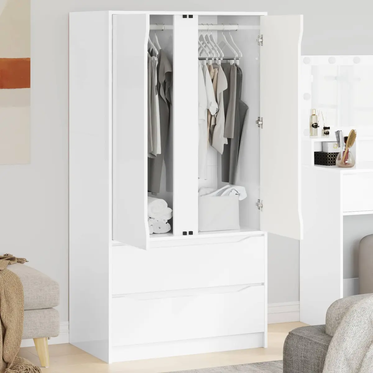 Wardrobe Cabinet Bedroom Storage Engineered Wood White 79.5 x 49 x 156 cm