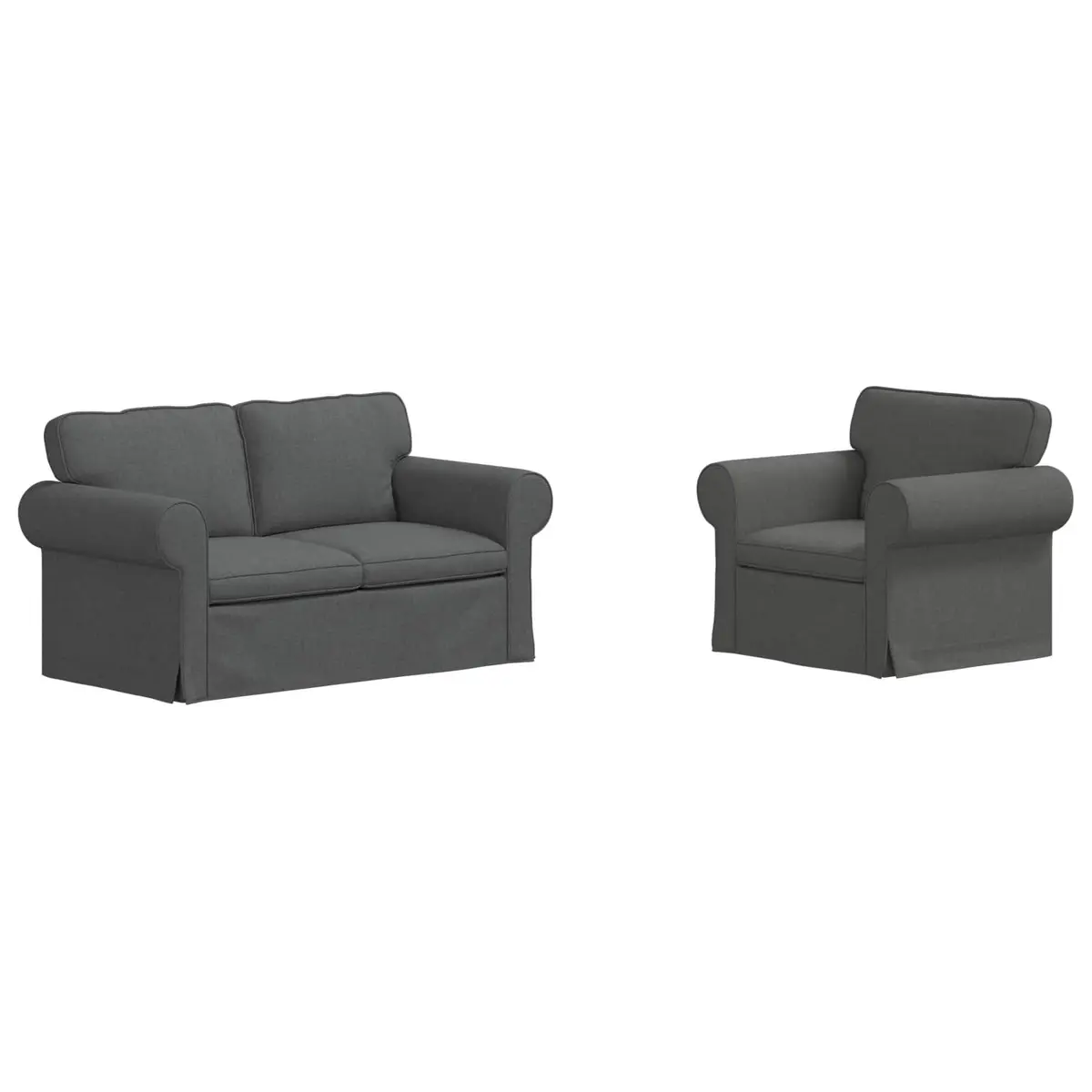 Sofa Set 2 Piece Modern Grey Fabric Living Room Furniture Contemporary Design