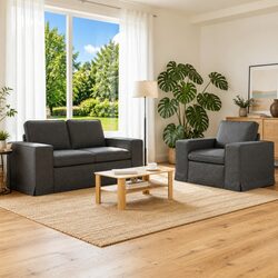 Sofa Set 2 pcs Grey Modular Sectional Fabric Couch Living Room Furniture