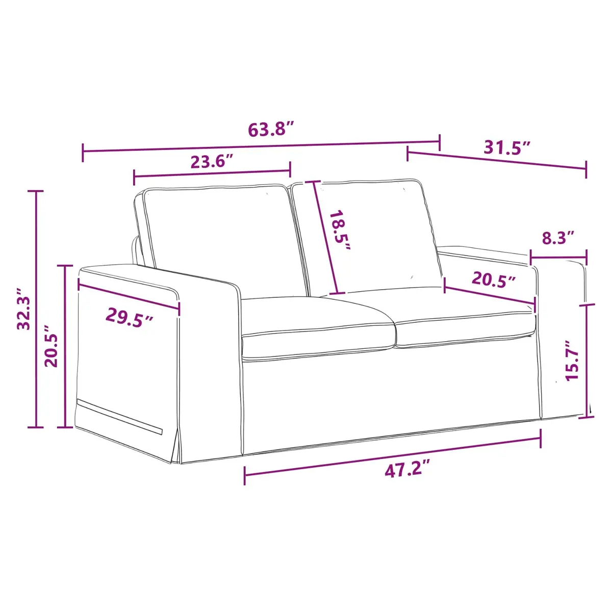 Modular Sectional Sofa Grey Fabric Couch 2 Piece Living Room Furniture