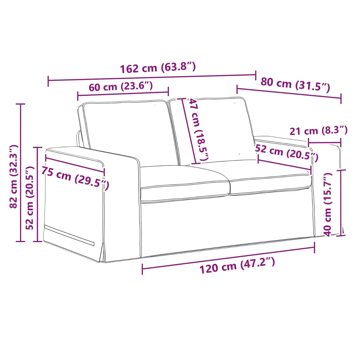 Modular Sectional Sofa Grey Fabric Couch 2 Piece Living Room Furniture
