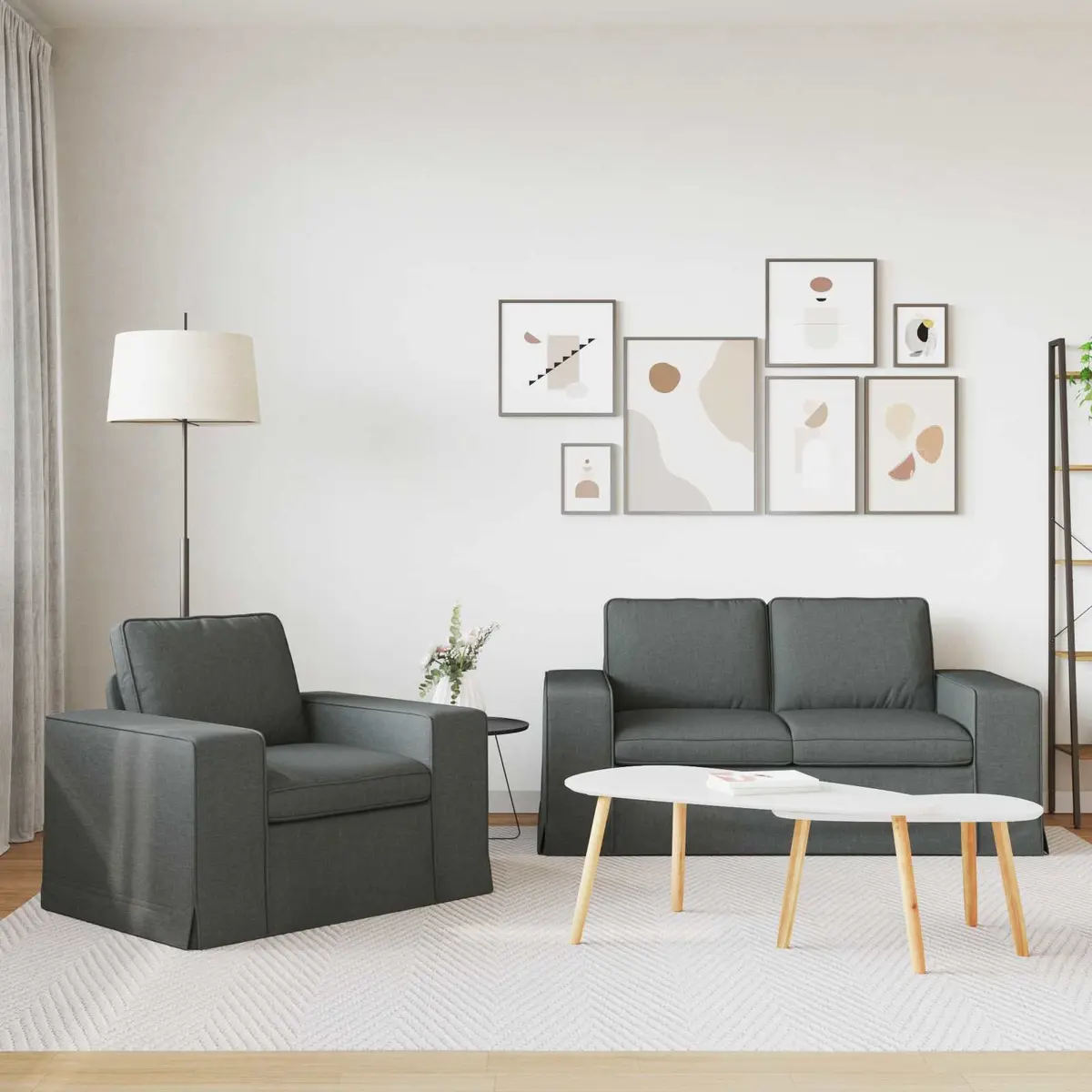 Modular Sectional Sofa Grey Fabric Couch 2 Piece Living Room Furniture