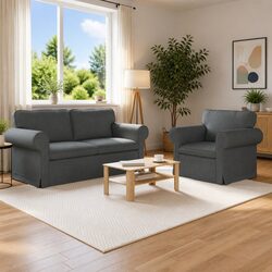 Comfortable and Affordable 2-Piece Grey Sofa Set