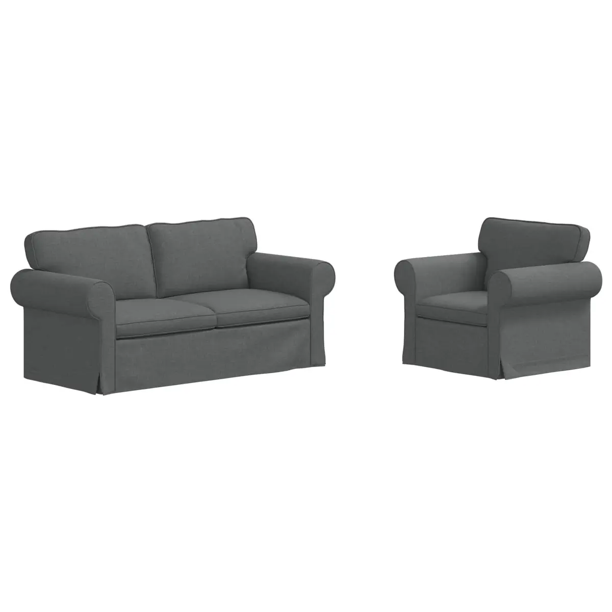 2-Piece Sofa Set Grey Fabric Modular Living Room Furniture Contemporary Design