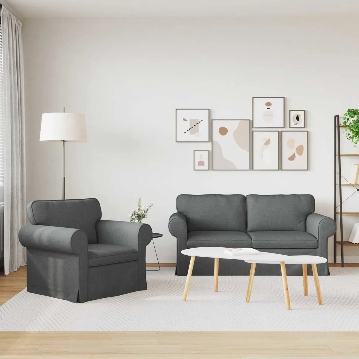 2-Piece Sofa Set Grey Fabric Modular Living Room Furniture Contemporary Design