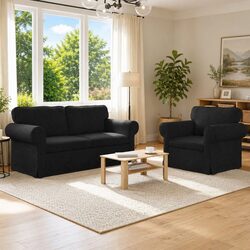 Value-Focused Black Fabric 2-Piece Modular Sofa