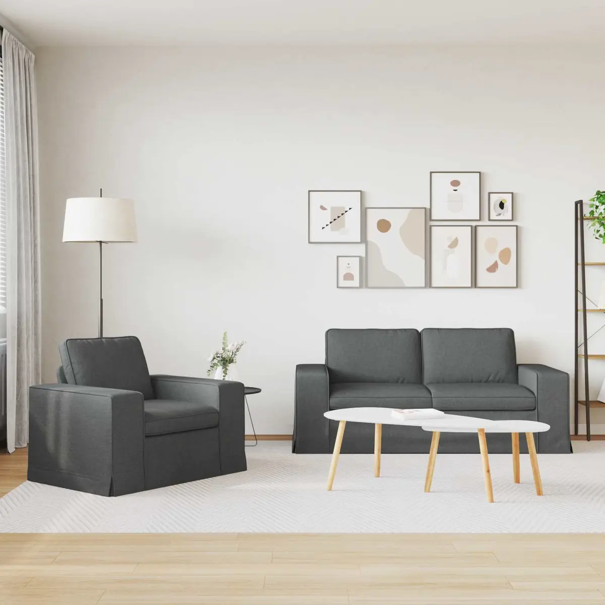 Modular Sofa Set Sectional Living Room Furniture 2 Piece Grey Fabric