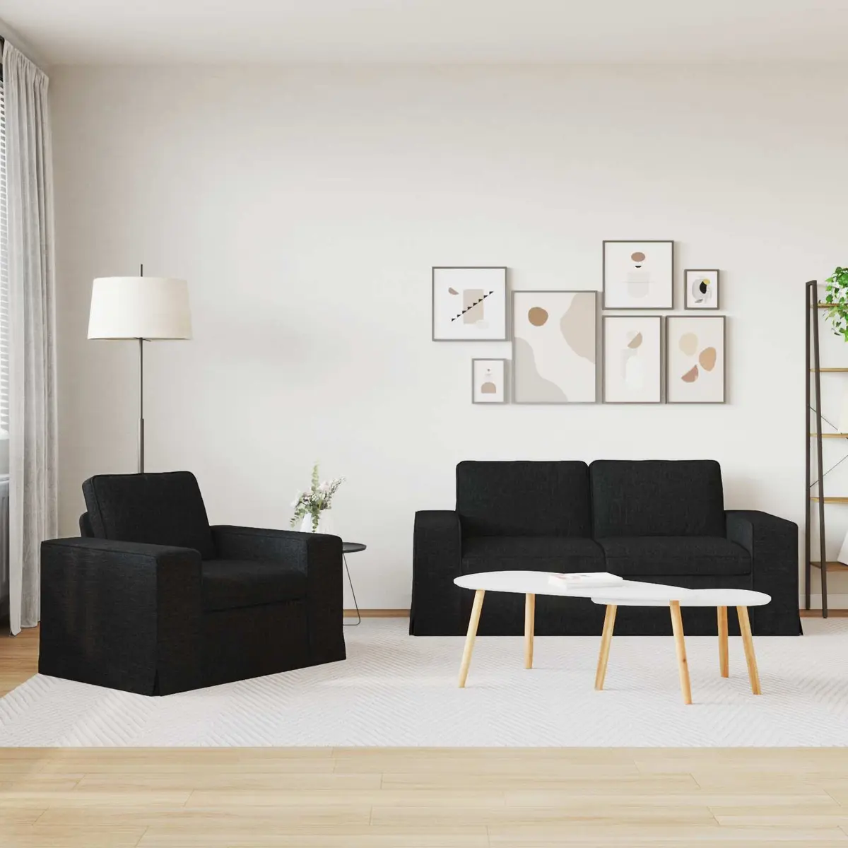 Modular Sofa Set 2 pcs Black Fabric Couch Living Room Furniture